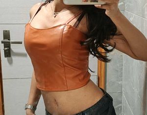 Y2k Leather Pinteresty Crop Top
