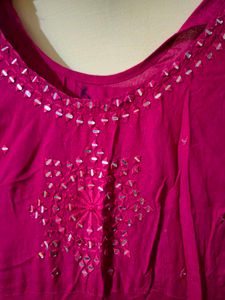 Magenta Mirror Work Kurta