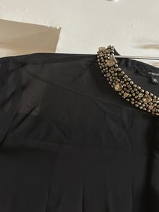 Elegant Black Embellished Collar Shirt