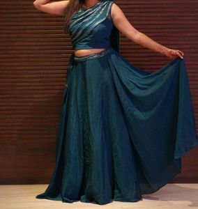 Teal Crop Top and Skirt Set