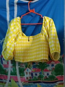 Yellow Checkered Crop Top