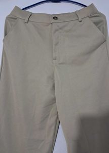 Beige Wide Leg Trousers