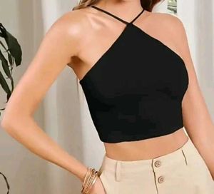 Women's Black Crop Fitted Top