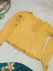 Yellow Ruffle Trim Top