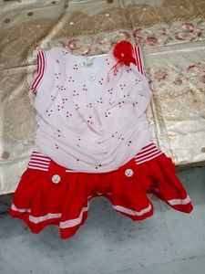 Beautiful White And Red Colors Frock