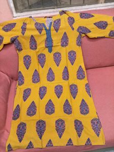 Gently Used Ethnic Mustard With Blue Printed Kurti