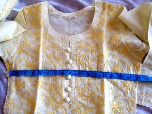 Chikankari Yellow Long Kurti