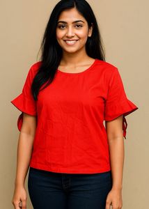 Red Tie Sleeve Top