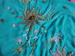Teal Blue Colour Saree With Heavy Work Pallu.