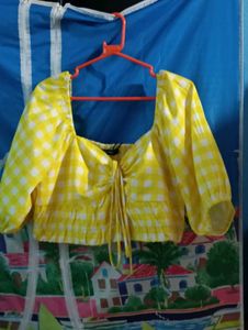Yellow Checkered Crop Top