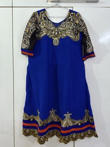 Royal Blue Embroidered Ethnic Gown with Dupatta