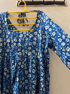 Blue Floral Babydoll Mini Dress