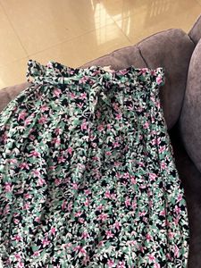 Green Floral Midi Skirt For women