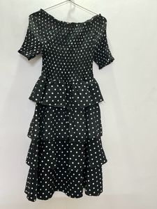Korean Polka Dot Black Flared Dress