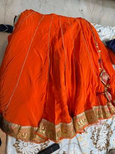 Orange 7 meter gher lehenga //size M To XXL