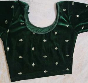 Green Velvet Embellished Blouse
