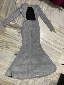 Fish Cut Long Gown Backless ( Silver )