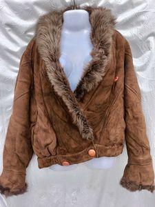 Vintage Imported Fur Collar Brown Jacket