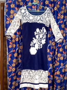 Navy &amp; White Floral Lace Dress