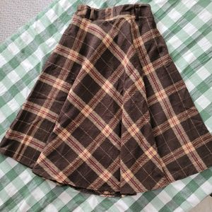 Plaid Wool Knee Length Skirt