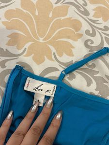 Teal Ruched Dress With Adjustable Straps And Zip