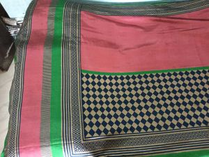 GentlyUsed CottonSilk Saree-RustBlackGreenStripes