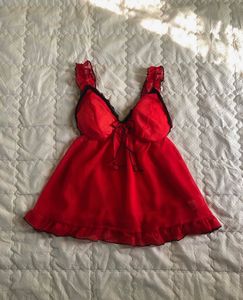 Lingerie Top Cherry red bow tie