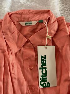 Peach Button-Down Shirt With Waist Adjustment