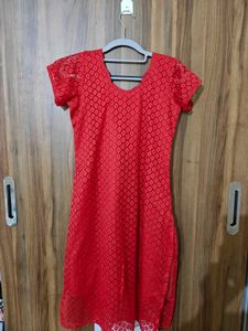 A Line Straight Kurti - Red