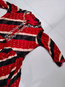 Red &amp; Black Striped Kurta