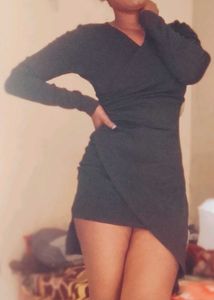 Elegant Black Wrap Bodycon Mini Dress