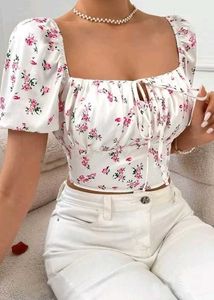 Floral Print Tie Front Top