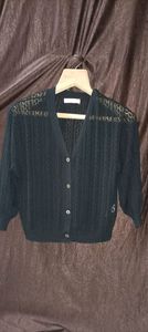 Crochet Net V Neck Black Crop Top