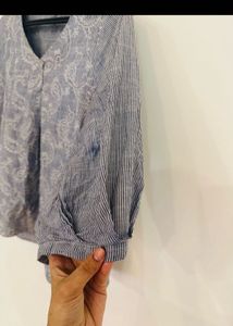 Blue &amp; White Floral Embroidered Top