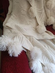 Artelier Cable Knit Chenille Throw Blanket Ivory F