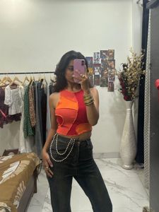 Abstract Print Orange Red Top