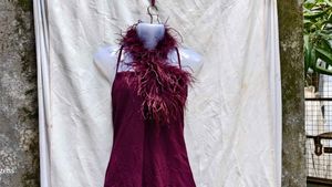 I. Burgundy Feathered Dress