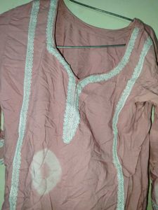Pink Lace Trim Kurti