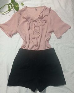 Pink Ruffle Bow Blouse