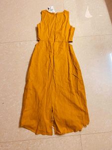 Westside Mustard Embroidered Cutout Midi Dress