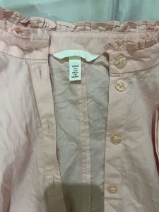 Pink Ruffle Collar Button-Up Top