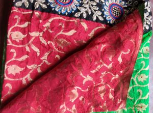 Full Body Work Red And Green Saree