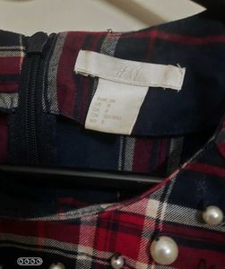 Plaid Dress with Pearl Detail
