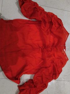 H & M Red Ruffle Sleeve Top brand new