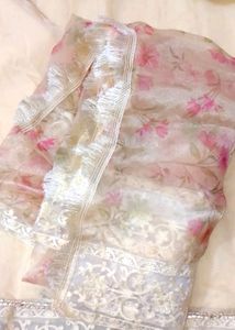 Embroidered Kurta Plazzo Set With Organza Dupatta