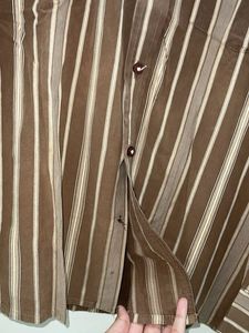 Coffee Brown Striped Pure Cotton Shirt