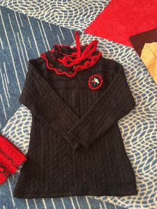 Beautiful Three Piece Woollen Dress For Girl