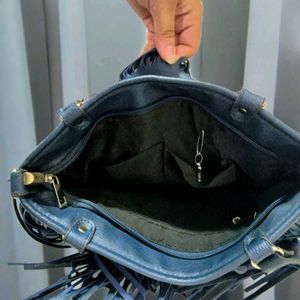 Blue Fringe Tote Bag
