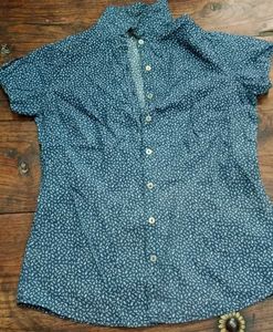 Blue Floral Short Sleeve Button Down