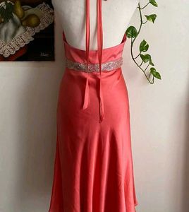 Coral Halter Midi Dress